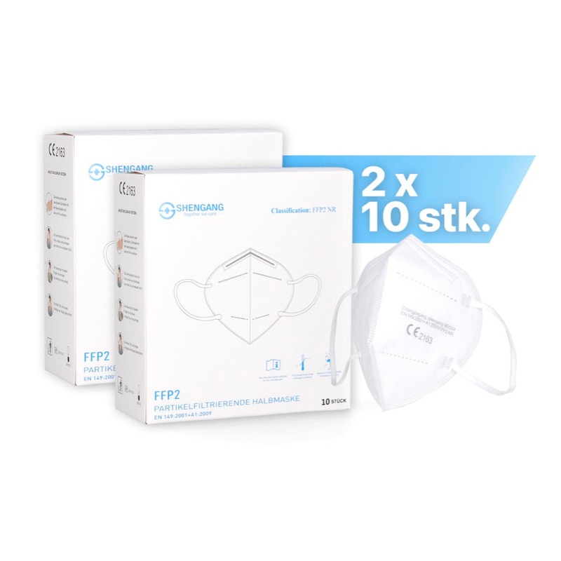 Mascarilla Shengang 20x FFP2 Certificacin CE Cumple con las normas farmacuticas Proteccin para boca y nariz 5 capas ISO9001:2015 / EN149 2001 A1:2009
