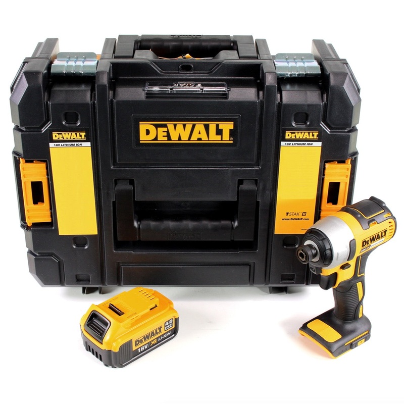 Atornillador de impacto inalmbrico DeWalt DCF 787 18V 1/4" 170Nm brushless + 1x batera 4.0Ah + TSTAK - sin cargador
