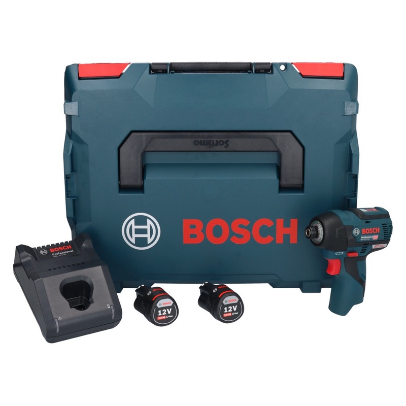 Atornillador de impacto inalmbrico profesional Bosch GDR 12V-110 12 V 110 Nm 1/4" Brushless (06019E0005) + 2 bateras de 3,0 Ah + cargador + L-Boxx