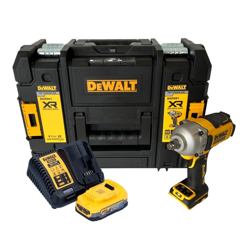 Llave de impacto a batera DeWalt DCF 891 E1T 18 V 1084 Nm 1/2" sin escobillas + 1x batera Powerstack 1,7 Ah + cargador + TSTAK