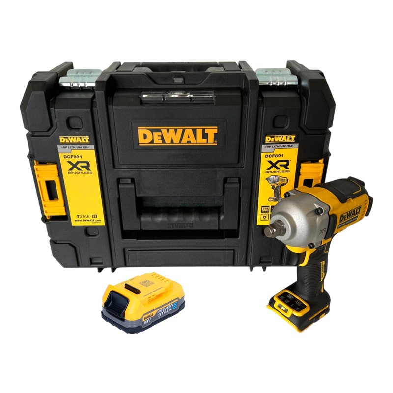 Llave de impacto a batera DeWalt DCF 891 NT 18 V 1084 Nm 1/2" sin escobillas + 1x batera Powerstack 1,7 Ah + TSTAK - sin cargador