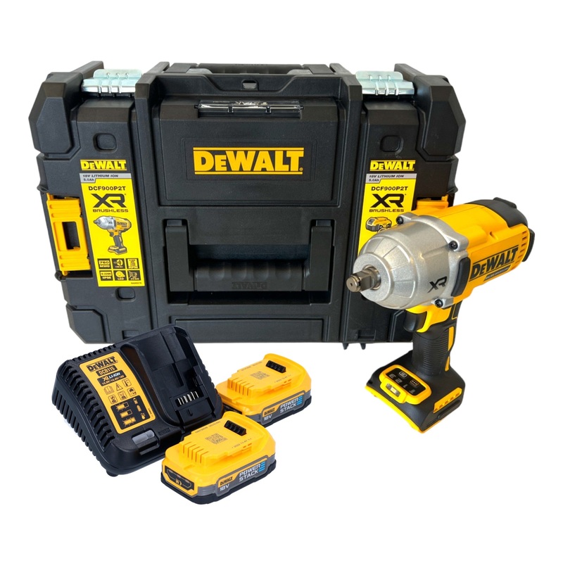 Llave de impacto a batera DeWalt DCF 900 E2T 18 V 1396 Nm 1/2" + 2x batera Powerstack 1,7 Ah + cargador + TSTAK