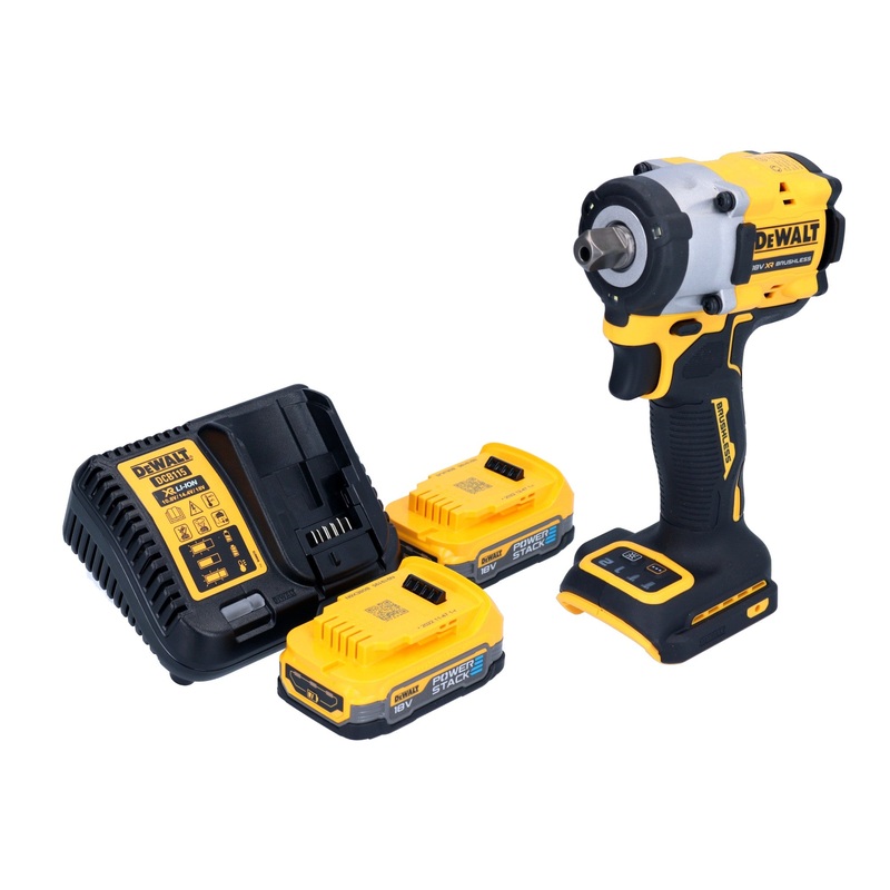 Llave de impacto a batera DeWalt DCF 922 E2 18 V 406 Nm 1/2" sin escobillas + 2x bateras Powerstack 1,7 Ah + cargador