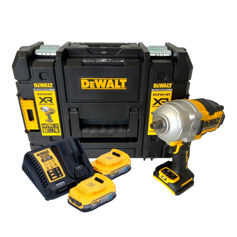 Llave de impacto a batera DeWalt DCF 961 E2T 18 V 1632 Nm 1/2" sin escobillas + 2x batera Powerstack 1,7 Ah + cargador + TSTAK