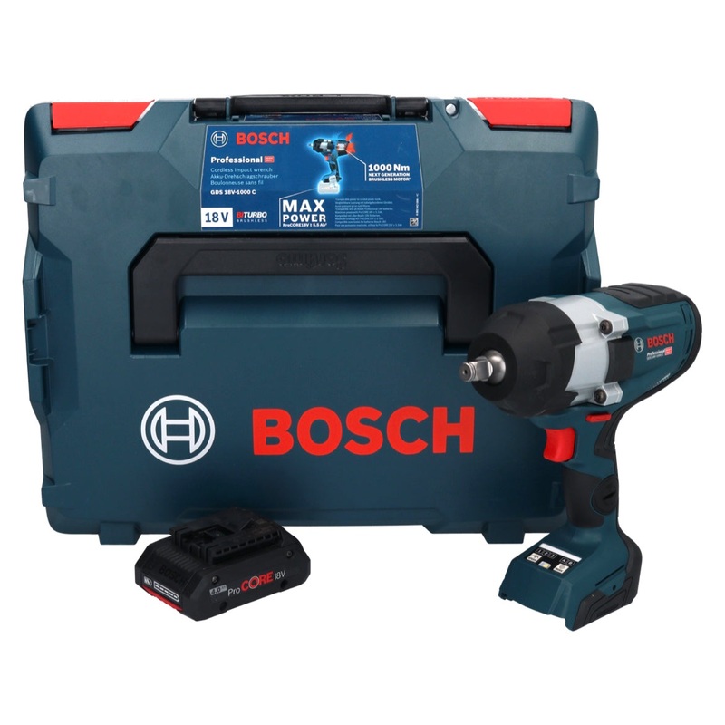 Atornillador de impacto a batera Bosch GDS 18V-1000 C Professional 18 V 1000 Nm BITURBO Brushless + 1x batera ProCORE 4.0 Ah + mdulo Bluetooth GCY 42 + L-Boxx - sin cargador