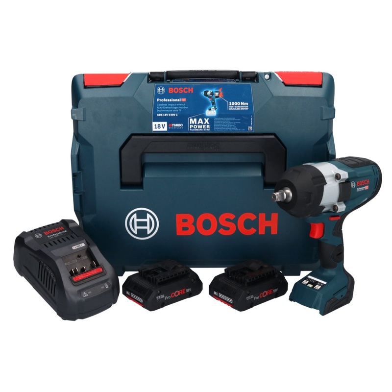 Atornillador de impacto a batera Bosch GDS 18V-1000 C Professional 18 V 1000 Nm BITURBO Brushless + 2x batera ProCORE 4.0 Ah + cargador + mdulo Bluetooth GCY 42 + L-Boxx