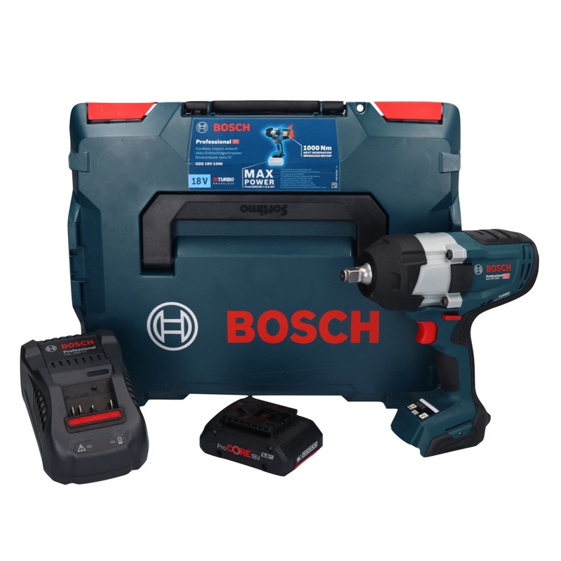 Atornillador de impacto a batera Bosch GDS 18V-1000 Professional 18 V 1000 Nm BITURBO Brushless + 1x batera ProCORE 4.0 Ah + cargador + L-Boxx
