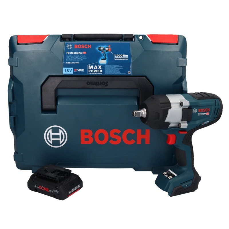 Atornillador de impacto a batera Bosch GDS 18V-1000 Professional 18 V 1000 Nm BITURBO Brushless + 1x batera ProCORE 4.0 Ah + L-Boxx - sin cargador