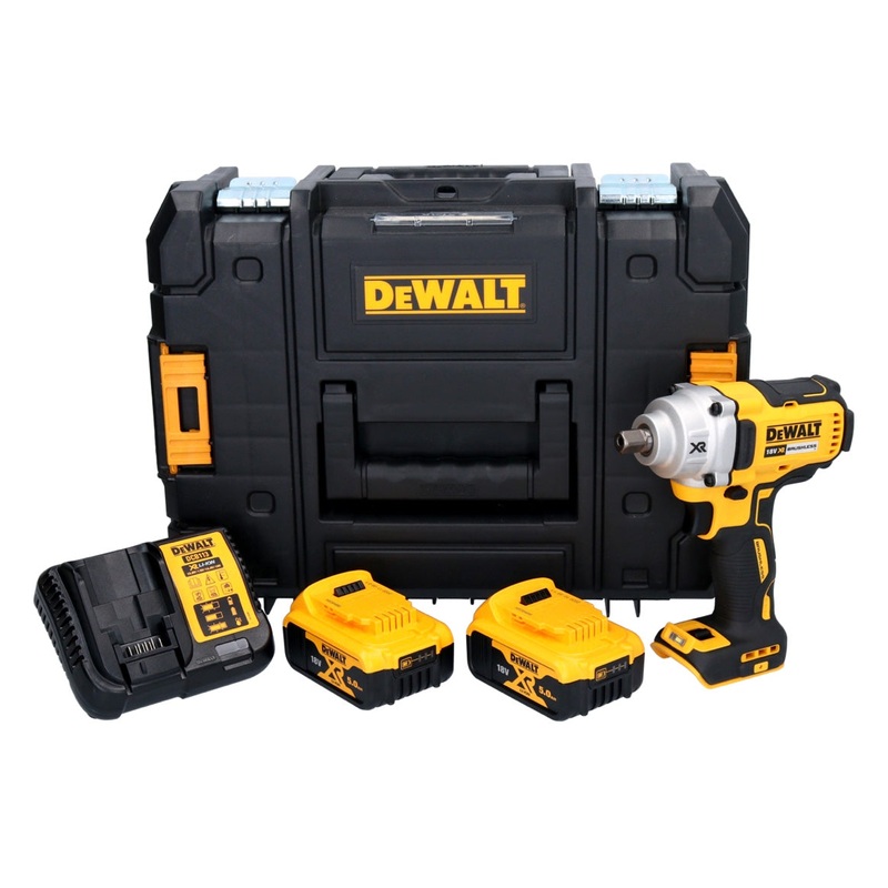 Atornillador de impacto a batera DeWalt DCF 894 P2 18 V 1/2" 447 Nm brushless + 2x batera 5.0 Ah + cargador + TSTAK