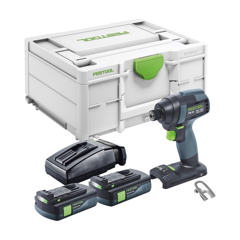 Atornillador de impacto a batera Festool TID 18-Basic 18 V 180 Nm 1/4" + 2x bateras recargables 3.0 Ah + cargador + Systainer