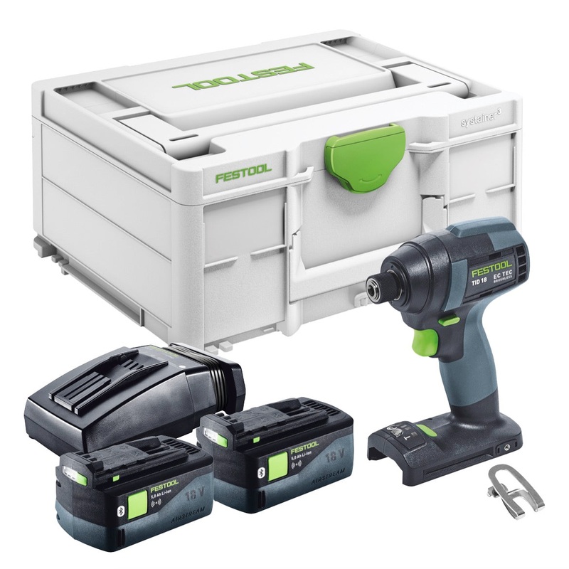 Atornillador de impacto a batera Festool TID 18-Basic 18 V 180 Nm 1/4" + 2x bateras recargables 5.0 Ah + cargador + Systainer