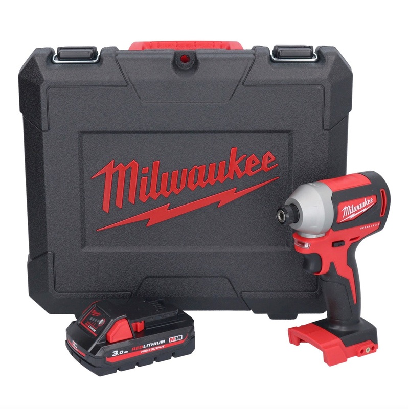 Atornillador de impacto a batera Milwaukee M18 CBLID-301C 18 V 180 Nm 1/4" brushless + 1x batera 3.0 Ah + maletn - sin cargador