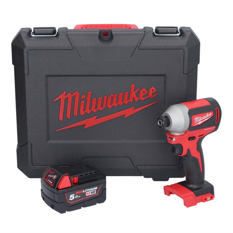 Atornillador de impacto a batera Milwaukee M18 CBLID-501C 18 V 180 Nm 1/4" brushless + 1x batera 5.0 Ah + maletn - sin cargador