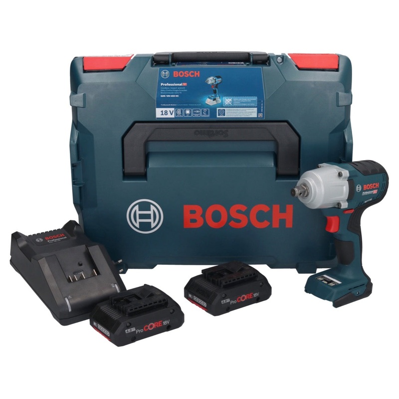 Atornillador de impacto inalmbrico Bosch GDS 18V-450 HC 18 V 450 Nm 1/2" (06019K4002) + 2x batera ProCORE 4.0 Ah + cargador + L-Boxx