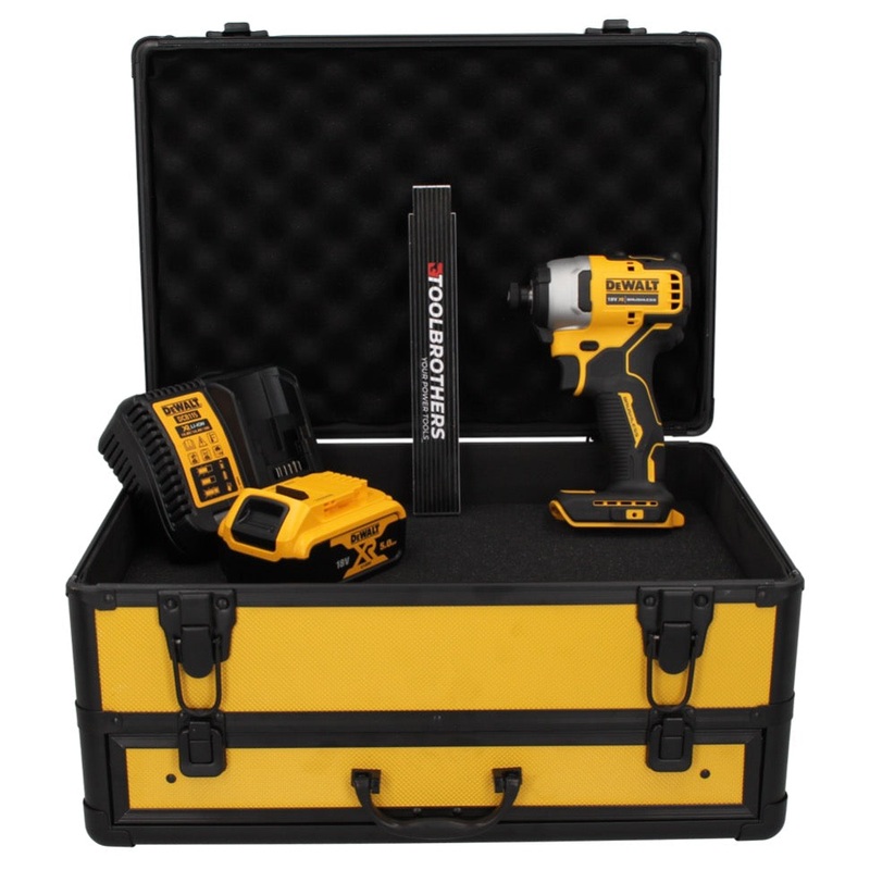 Atornillador de impacto inalmbrico DeWalt DCF 809 P1 TX 18 V brushless + 1x batera 5.0 Ah + cargador + metro plegable + maletn TX