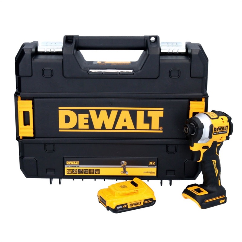 Atornillador de impacto inalmbrico DeWalt DCF 850 18 V 205 Nm 1/4" sin escobillas + 1x batera 2.0 Ah + TSTAK - sin cargador