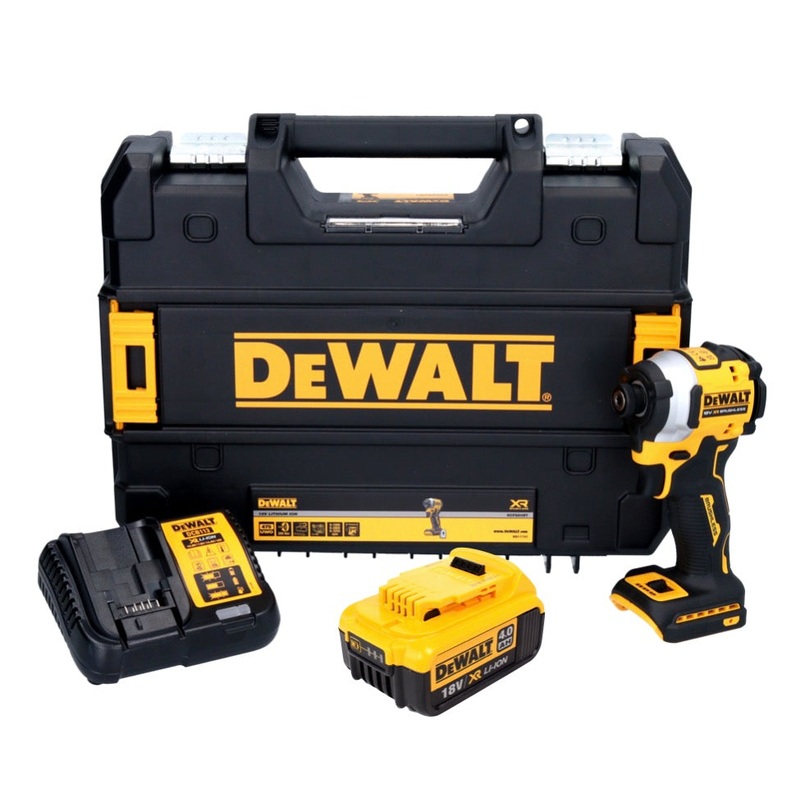 Atornillador de impacto inalmbrico DeWalt DCF 850 M1 18 V 205 Nm 1/4" brushless + 1x batera 4.0 Ah + cargador + TSTAK