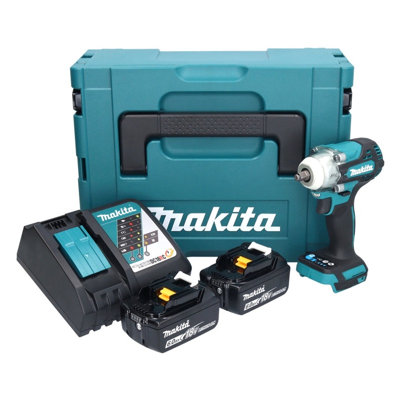Atornillador de impacto inalmbrico Makita DTW 302 RGJ 18 V 300 Nm 3/8" sin escobillas + 2x batera 6.0 Ah + cargador + Makpac