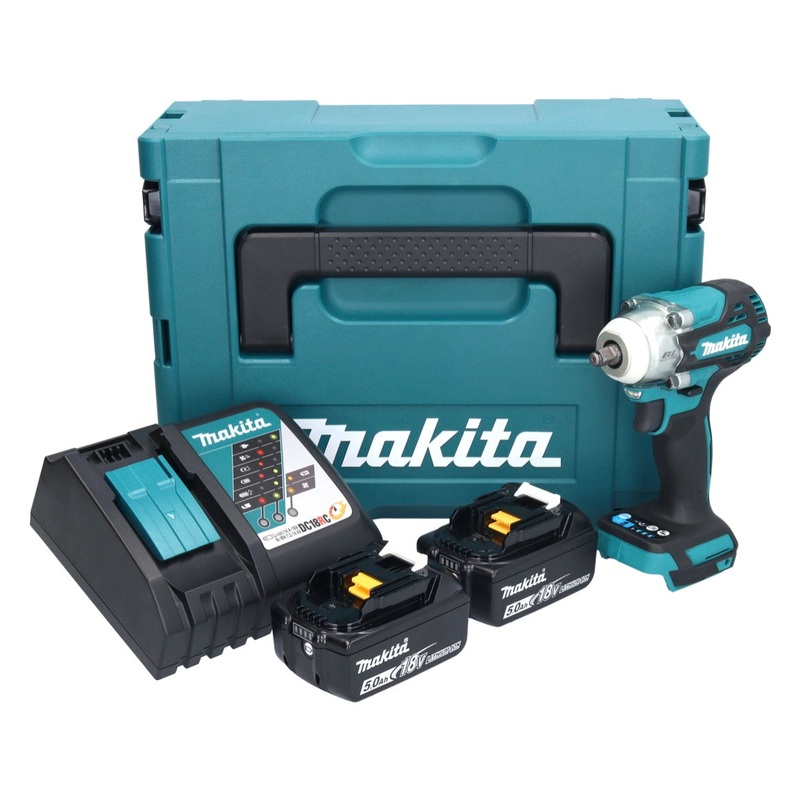 Atornillador de impacto inalmbrico Makita DTW 302 RTJ 18 V 300 Nm 3/8" sin escobillas + 2x batera 5.0 Ah + cargador + Makpac