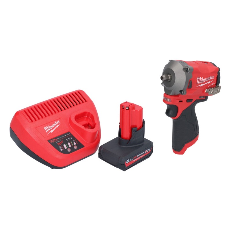 Atornillador de impacto inalmbrico Milwaukee M12 FIW38-501 12 V 339 Nm 3/8" brushless + 1x batera 5.0 Ah + cargador