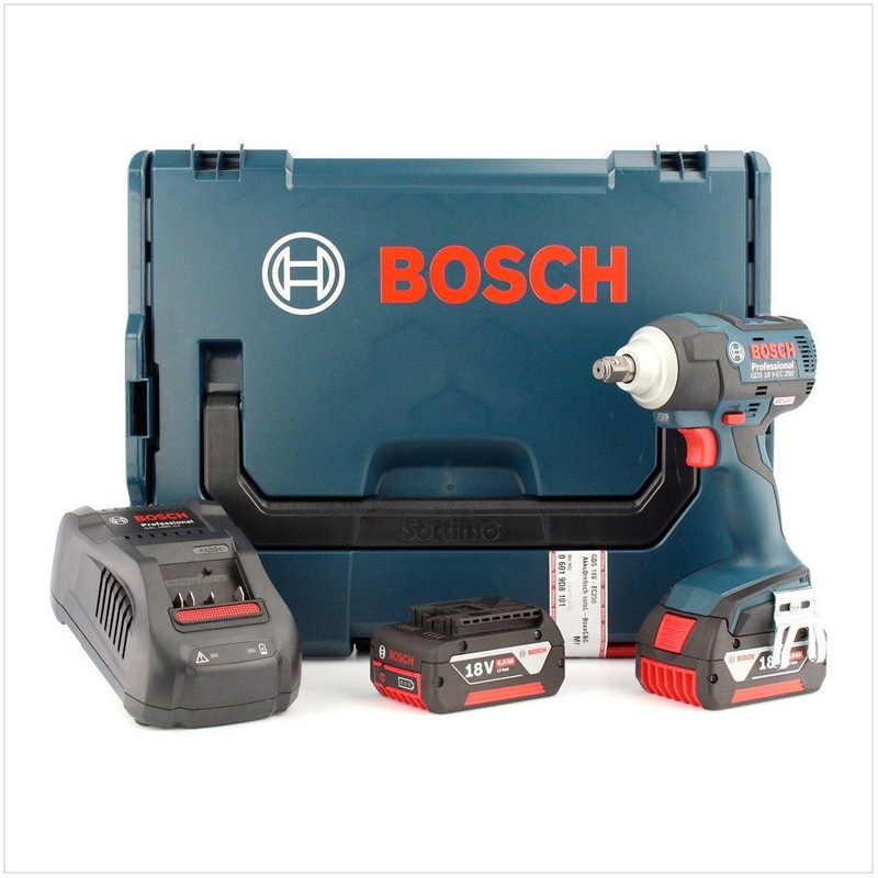 Atornillador de impacto inalmbrico Bosch GDS 18 V-EC 250 18V 250Nm sin escobillas + 2x batera 5,0Ah + cargador + L-Boxx (06019D8104)