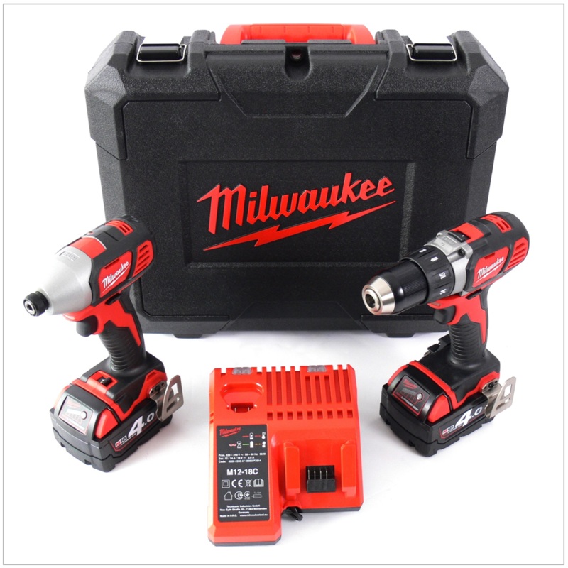 Milwaukee M18 BPP2D-402C PowerPack Set Taladro/destornillador M18 BDD + Llave de impacto M18 BID + 2 x batera 4Ah + cargador + estuche