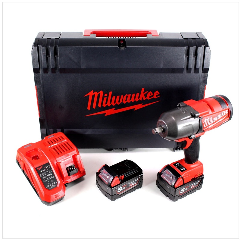 Milwaukee M18 CHIWF12 - 502X Llave de impacto inalmbrica Brushless 18V 1/2" con 2 bateras de 5 Ah, cargador, estuche