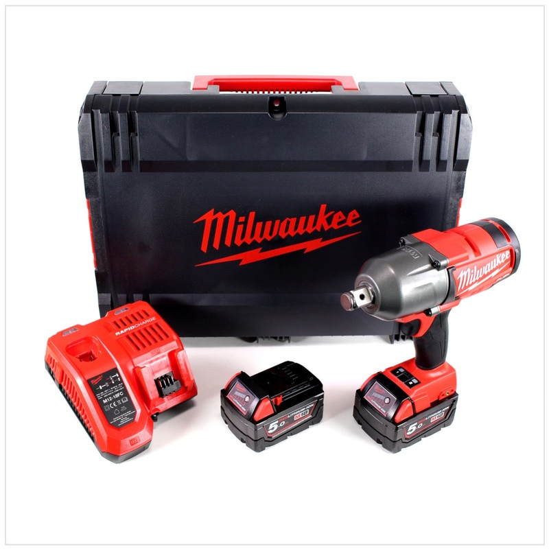 Milwaukee M18 CHIWF34 - 502X Llave de impacto inalmbrica Brushless 18V 3/4" con 2 bateras de 5 Ah, cargador, estuche