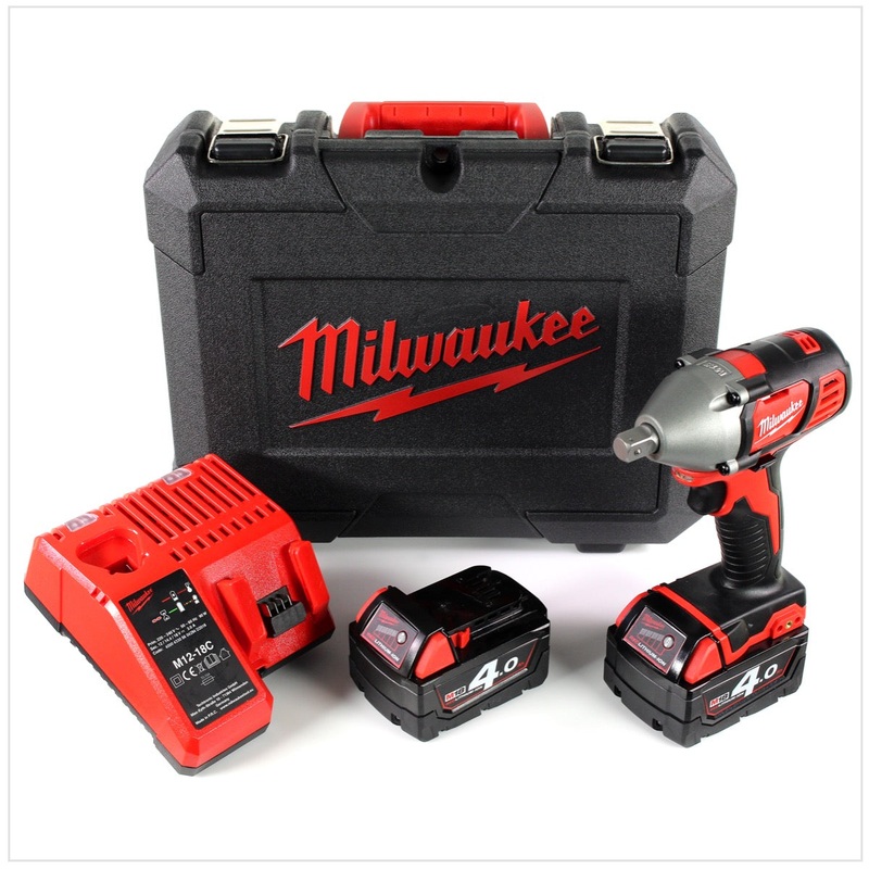 Milwaukee M18 BIW12 Batera Li-Ion 18 V Llave de impacto de 1/2" + 2 bateras 4 Ah + cargador en maletn de herramientas
