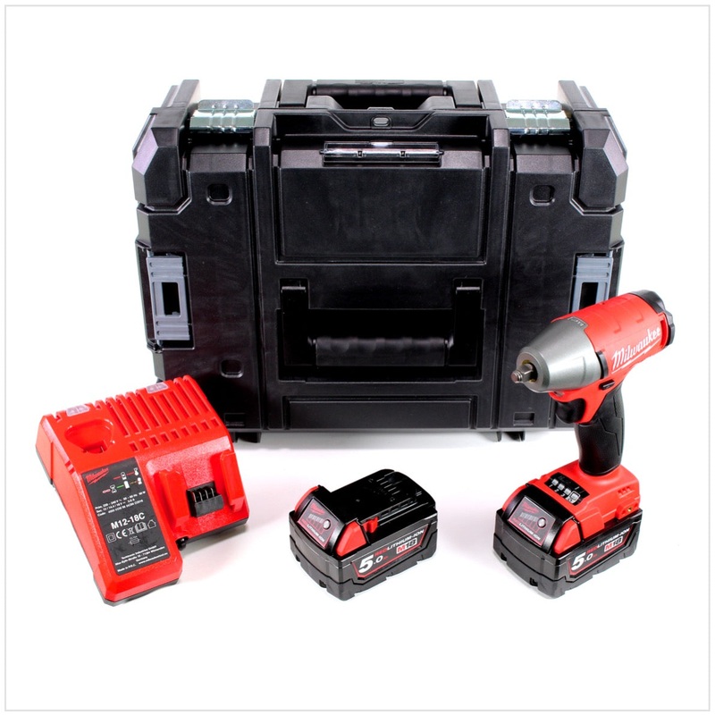 Milwaukee M18 FIWF 38-502 C llave de impacto a batera 18V 3/8" 284Nm sin escobillas + 2x batera 5.0Ah + cargador + TSTAK