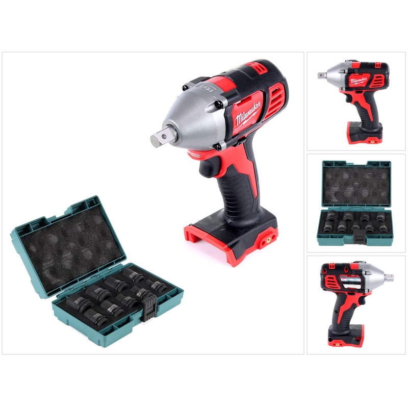 Milwaukee M18 BIW12-0 Llave de impacto inalmbrica Li-Ion 18 V solo + juego de vasos de 9 piezas - sin batera, sin cargador