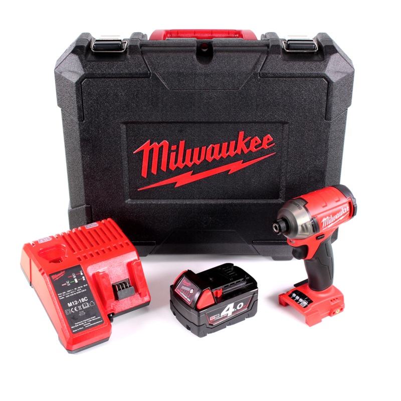 Milwaukee M18 FQID 401C 18 V 1/4" Brushless Li-Ion batera SURGE en maletn de herramientas + 1x batera M18 B4 4.0 Ah + cargador M12-18C