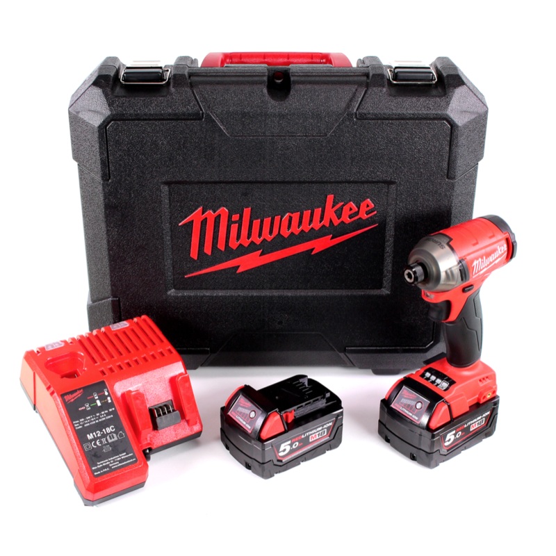 Milwaukee M18 FQID 502C 18 V 1/4" Brushless Li-Ion batera SURGE en maletn de herramientas + 2x batera M18 B5 5.0 Ah + cargador M12-18C