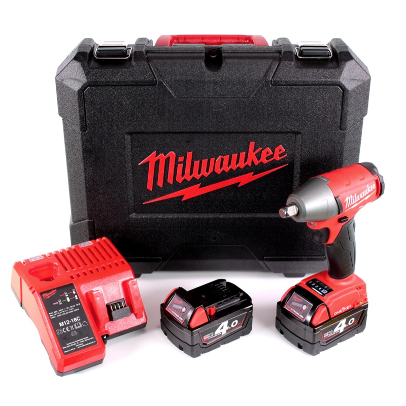 Milwaukee M18 ONEIWF12 402C Llave de impacto con batera de iones de litio de 18 V en maletn de herramientas + 2 bateras M18 B4 de 4,0 Ah + cargador M12-18C