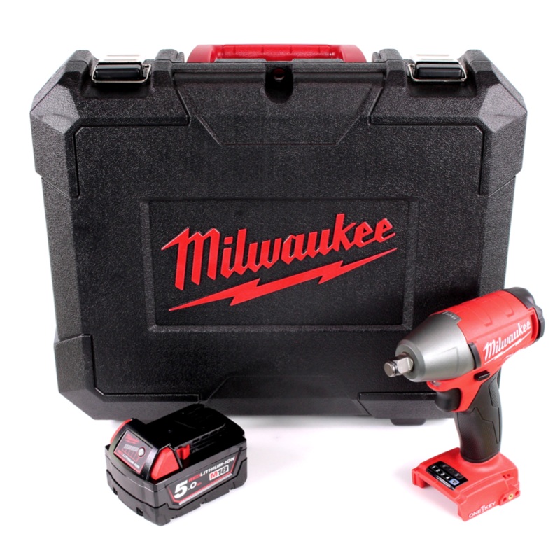 Milwaukee M18 ONEIWF12 501 Llave de impacto con batera de iones de litio de 18 V en maletn de herramientas + 1 batera M18 B5 de 5,0 Ah