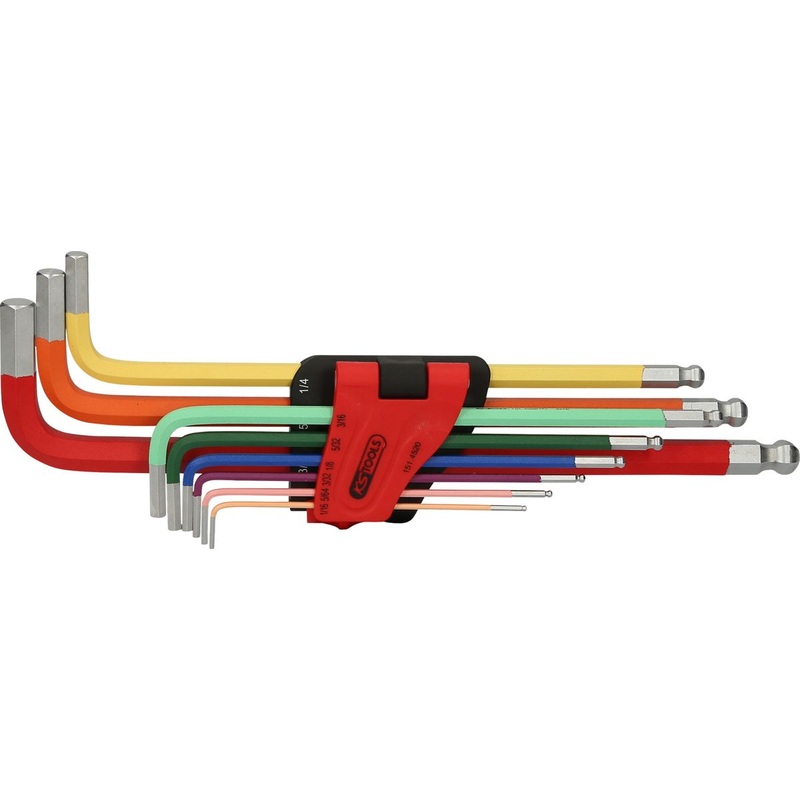 KS TOOLS Juego de llaves Allen de cabeza esfrica, extra largas, 9 piezas, pulgadas (151.4520)