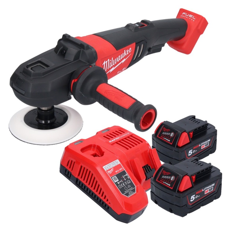 Pulidora a batera Milwaukee M18 FAP180-502 18 V 180 mm sin escobillas + 2x bateras 5,0 Ah + cargador