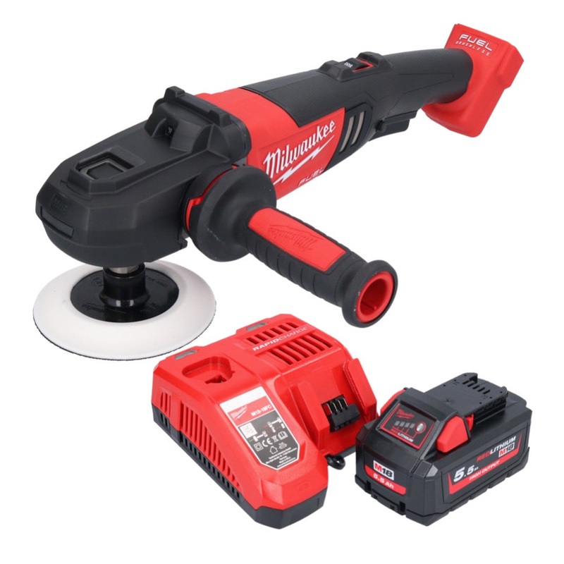 Pulidora a batera Milwaukee M18 FAP180-551 18 V 180 mm sin escobillas + 1x batera 5,5 Ah + cargador