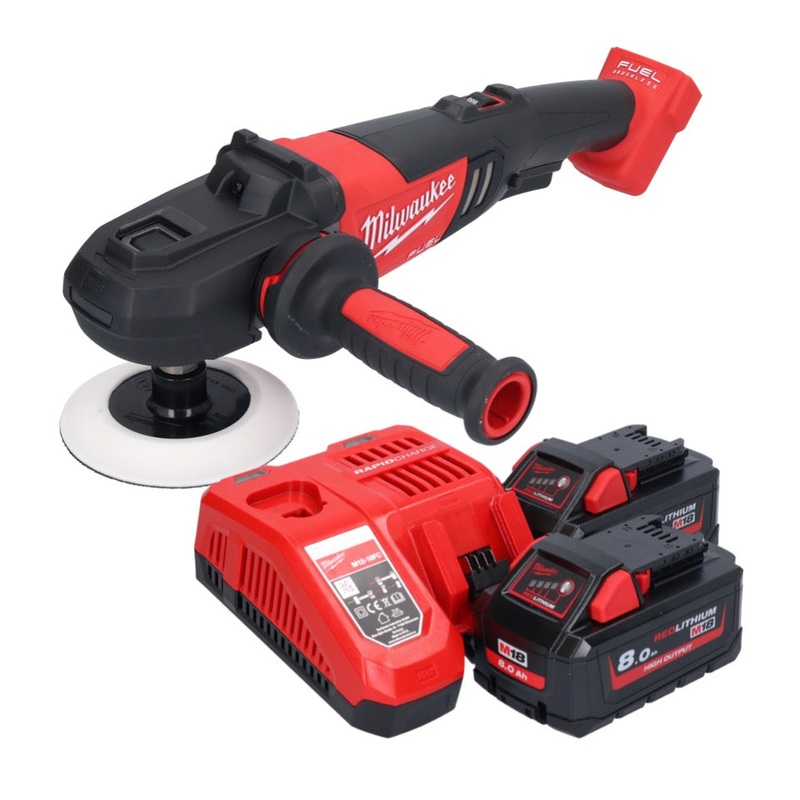 Pulidora a batera Milwaukee M18 FAP180-802 18 V 180 mm sin escobillas + 2x bateras 8,0 Ah + cargador