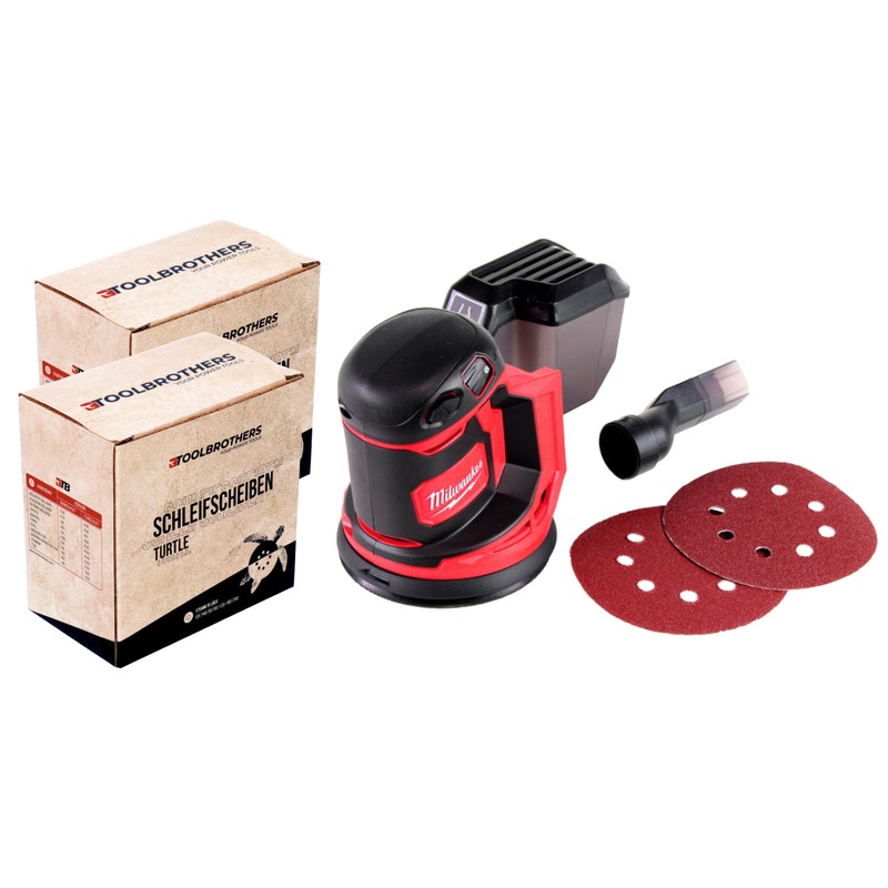 2x Toolbrothers TURTLE juego de esmerilado 125mm + Milwaukee M18 BOS125-0 batera lijadora orbital 18V 125mm Solo - sin batera, sin cargador