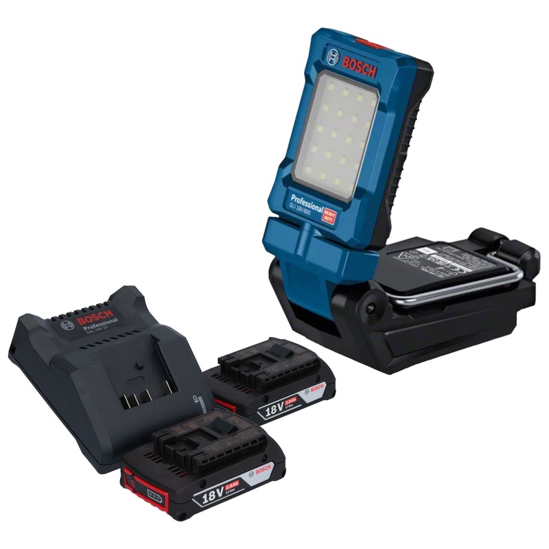 Bosch GLI 18V-800 Luz de batera profesional 18 V 800 lm + 2x bateras 2,0 Ah + cargador