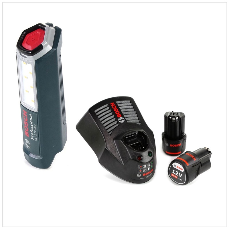 Lmpara de batera Bosch Professional GLI 12V-300 + 2x batera GBA 12V 2,5 Ah + cargador GAL 1230