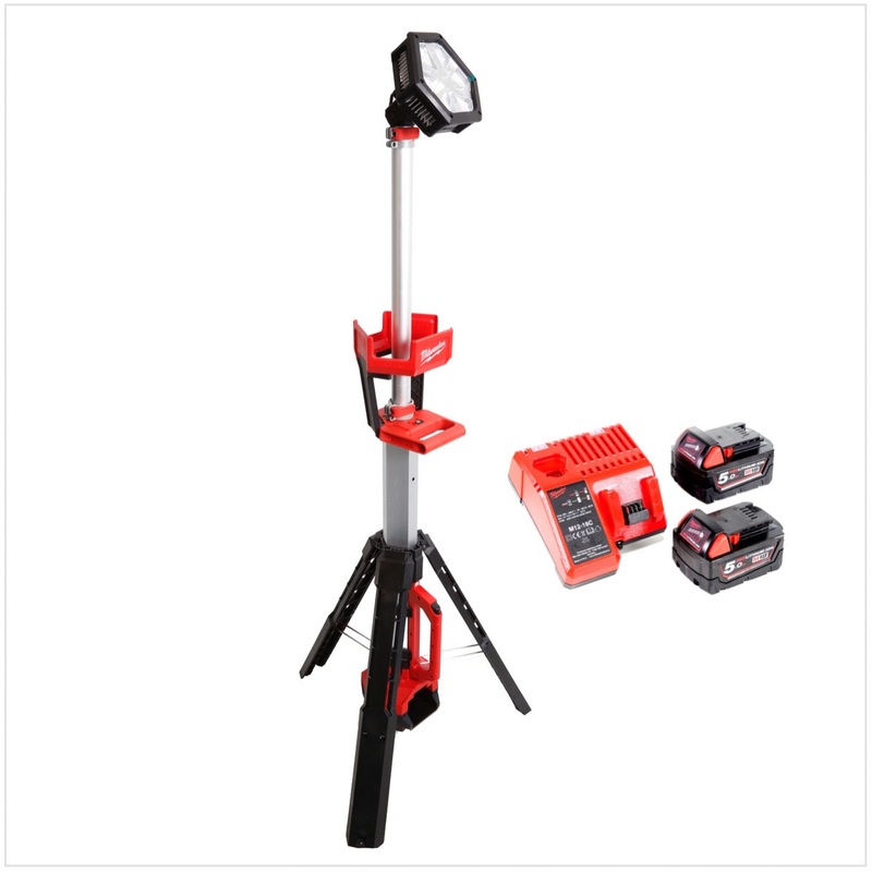Foco de obra Milwaukee M18 SAL 502C batera 18V + 2x bateras 5.0Ah + cargador
