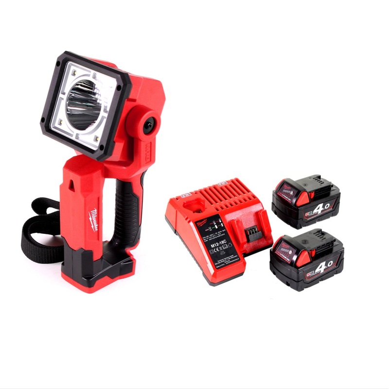 Foco LED de mano Milwaukee M18 SLED-402C con batera de 1250 lmenes + 2 bateras de 4,0 Ah + cargador universal