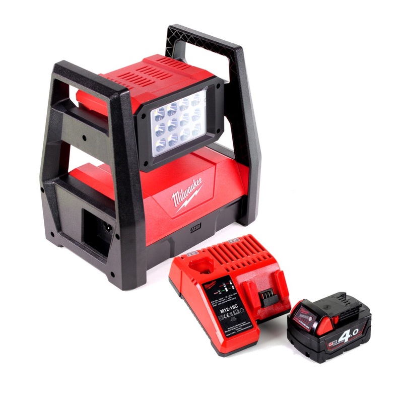Foco reflector de batera Milwaukee M18 HAL-401C con 3000 lmenes + 1 batera de 4,0 Ah + cargador universal
