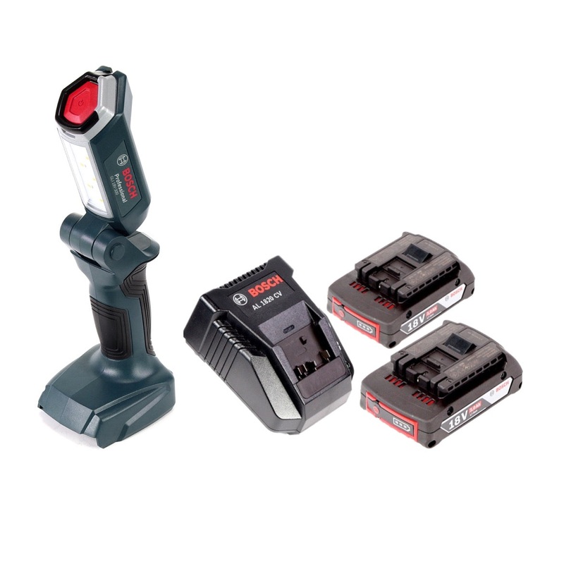 Lmpara de batera Bosch Professional GLI 18V-300 + 2x batera GBA 18 V 2,0 Ah + cargador AL 1820 CV