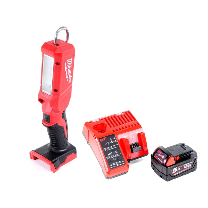 Luz de inspeccin a batera Milwaukee M18 IL-501C con 300 lmenes solo + 1x batera 5.0 Ah + cargador universal