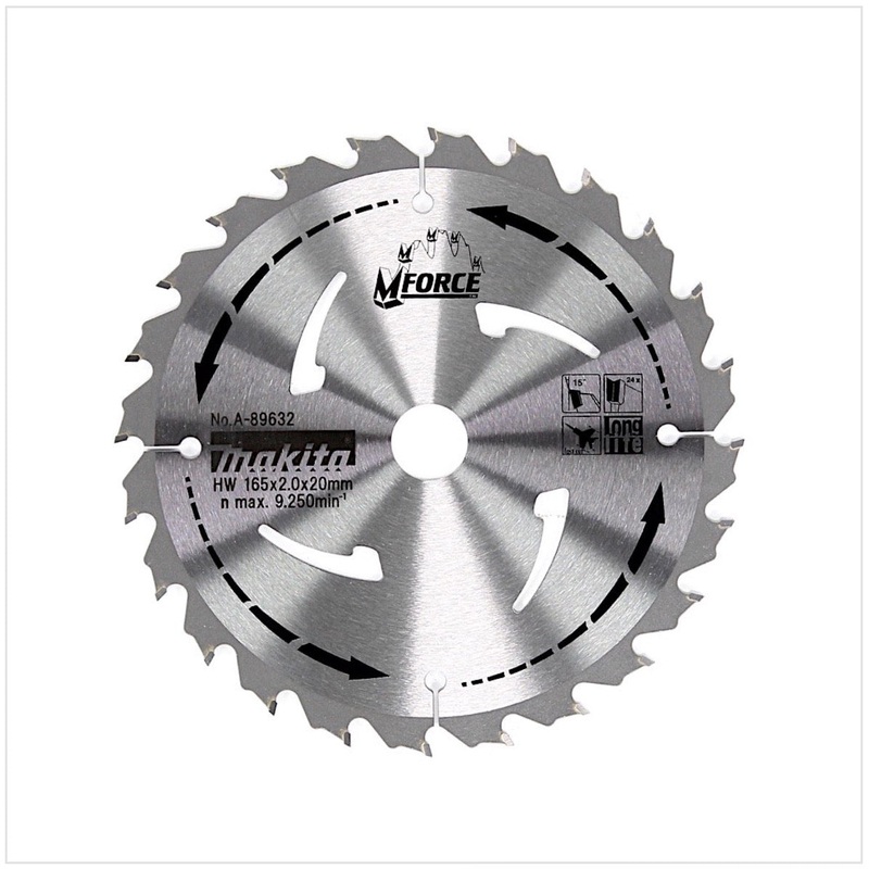 Hoja de sierra circular Makita M Force 165 x 20 x 2 mm 24 dientes (A-89632)