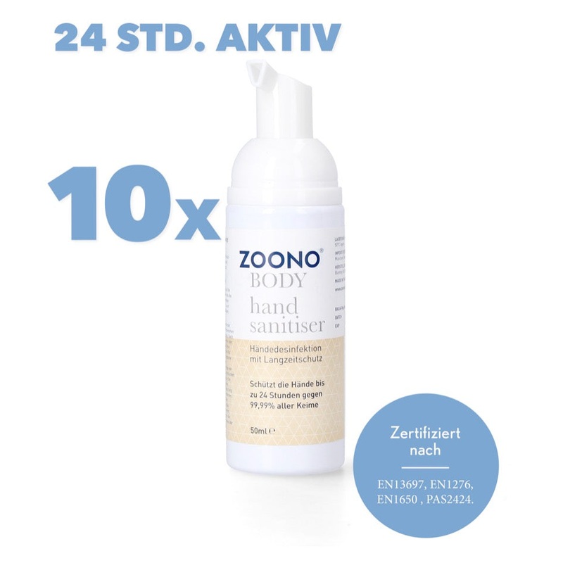 Zoono Germfree24 desinfeccin de manos 10x 50 ml proteccin hasta 24 horas contra el 99,99% de todos los grmenes (certificado segn PAS 2424 / EN13697 / EN1276 / EN1650)