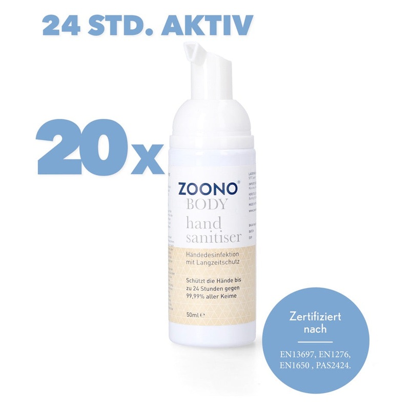 Zoono Germfree24 desinfeccin de manos 20x 50 ml proteccin hasta 24 horas contra el 99,99% de todos los grmenes (certificado segn PAS 2424 / EN13697 / EN1276 / EN1650)